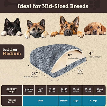 Snoozer Pet Products Luxury Rectangle Cozy Cave Dog Bed with Microsuede, Showdog Collection, Medium, Palmer Indigo