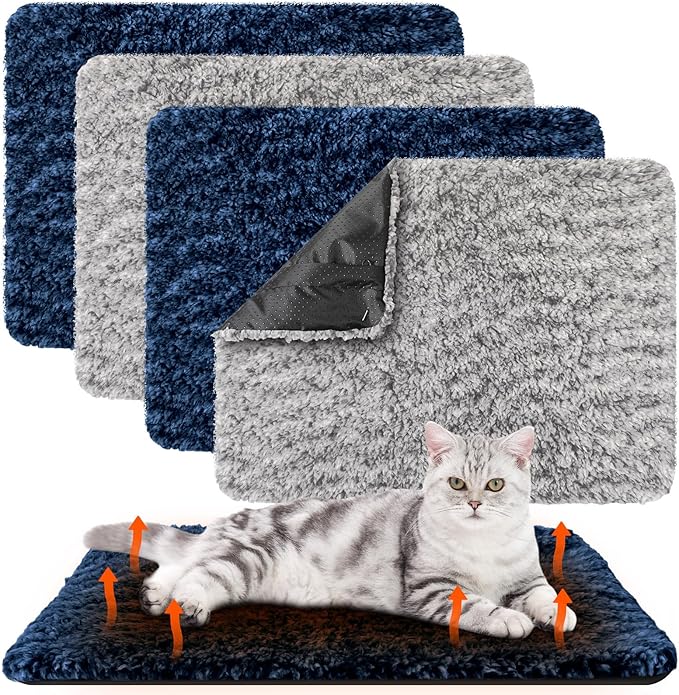 Drydiet 4 Pack Self Warming Cat Pads Self Heating Cat Mat Washable Homeless Dogs Thermal Pads Kennel Pad Reflects Body Heat Warm Crate Bed Mat for Indoor Outdoor Pet