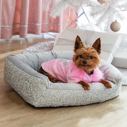 Sparkles Home Pet Bed, Sparkling Rhinestones, Soft, Comfortable Velvet, for Lounging Dogs, Cats, Pets, Silver, Small, Sold Individually