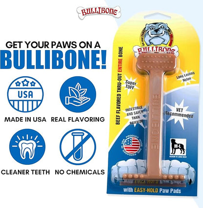 Bullibone Nylon Dog Chew Toy for Aggressive Chewers - Dental Hygiene Bone with Beef Flavor, Durable Tough Chew Toys for Small Dogs, Indestructible Dog Bone - Single