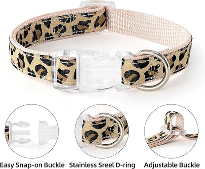 Mile High Life Leopard Dog Harness Collar Leash Set, Adjustable No Pull Dog Halter Harness for Small Breed Dogs, Easy Control for Training Walking (Beige, M Chest 15"-21", Neck 13"-17")