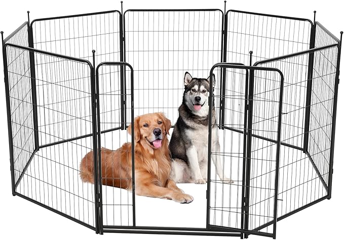 GarveeLife Dog Playpen,40 inch(H) 21 Ft(L) 8 Panels Dog Fence Indoor/Outdoor,Heavy Duty Metal Pet Puppy Exercise Pen, Wide Door Low Threshold,Portable Pet Playpen for Rv Camping Garden Yard