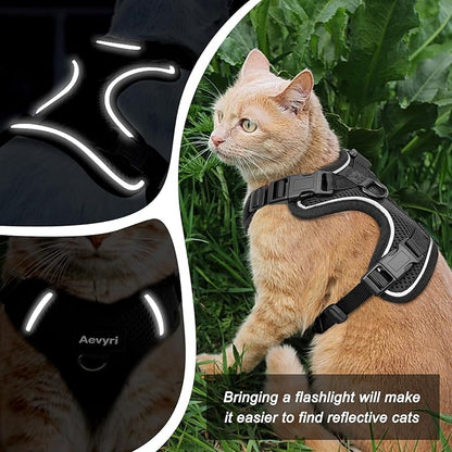 Cat Harness, Cat Harness and Leash for Walking, Adjusted in Four Directions and Breathable Cat Harness for Anti Escape that can be Fitted and Positioned, Reflective Strips Harness, Black, XS