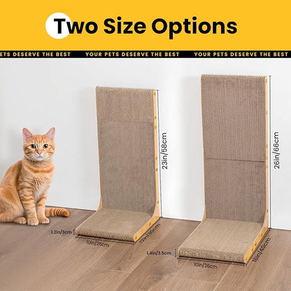 Conlun Cardboard Cat Scratcher, 26" L-Shaped Scratch Pad, Vertical Wall-Leaning Scratching Board to Protect Furniture for Indoor Cats,Wood Grain Jumbo