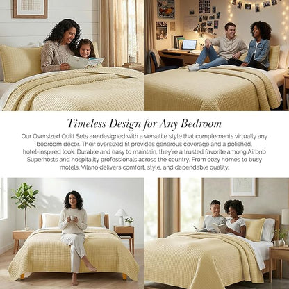 Southshore Fine Living, Inc. Full/Queen Quilt Bedding Set, Cozy Coverlet Queen Size Bedspread, Wrinkle-Free, Pet Hair Resistant Bedding, Full Size Quilt Coverlet w/2 Pillow Shams, Gold