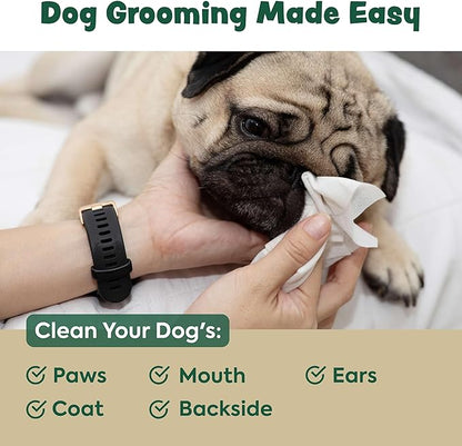 Bark & Clean Bamboo Dog Wipes for Cleaning & Deodorizing - 8.5" x 9" 110 Compostable Hypoallergenic Pet Wipes for Dogs - Paws, Butt & Body - Puppy Face, Ear & Eye Cloths - Pet Supplies