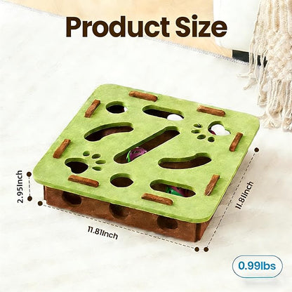 Interactive Cat Puzzle Toy, Scratch Puzzle Enrichment Box with Bell, Felt Maze Box, Mental Stimulation Toy for Cats, Self Play Fun Exercise Hide Seek Moving Cat Toy for Bored Cats