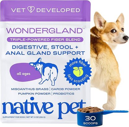 Native Pet WonderGland - Dog Anal Gland Supplement - Promotes Firm Stools, Natural Gland Expression to Help Reduce Scooting - Fiber Food Topper with Miscanthus Grass, Pumpkin & Probiotics - 30 Scoops