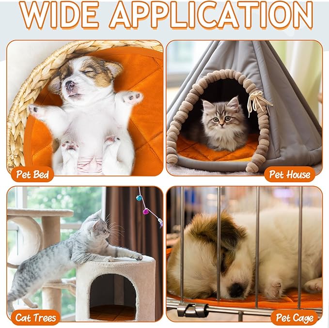 Drydiet 2 Pcs Self Warming Cat Mat Round Self Heating Pad Bed Reversible Machine Washable Heated Bed Anti Slip Warming Pad Pet Mat for Cat Crate Indoor Outdoor(Orange,16 Inch)