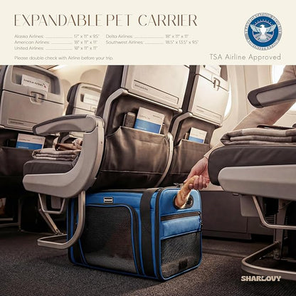 Top and Side Expandable Pet Carrier with Treat & Pet Window,17x11x9.5 Inch Alaska Hawaiian Airline Approved,Soft-Sided Dog Carrier for Small Dogs and Cats,Travel Cat Carrier with Locking Safety Zipper