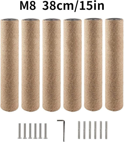 BNOSDM 15" x 2.75" M8 6 Pack Cat Tree Scratching Post Replacement Parts for Indoor Cats Tower Rope Scratch Poles Refill Sisal Pole Part for Refurbishment Accessories Spare Green