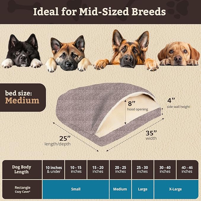 Snoozer Pet Products Luxury Rectangle Cozy Cave Dog Bed with Microsuede, Showdog Collection, Medium, Merlin Linen