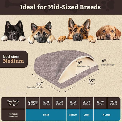 Snoozer Pet Products Luxury Rectangle Cozy Cave Dog Bed with Microsuede, Showdog Collection, Medium, Merlin Linen