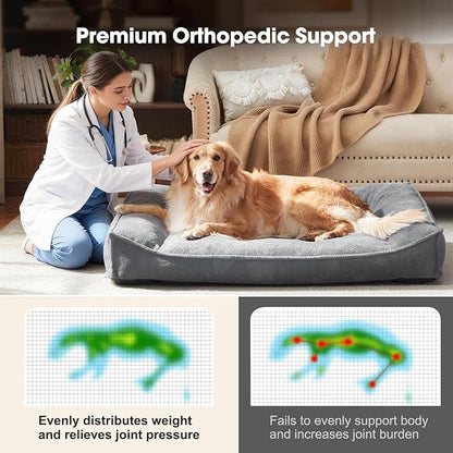 FURTIME Orthopedic Dog Bed Medium Size Dog, Extra Thick Supportive Comfort Pet Sofa, Ergonomic Slant Dog Couch Bed with Removable Washable Cover, Ultra Soft Surface & Non-Slip Bottom, Light Grey, 35"
