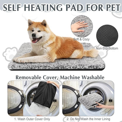 Drydiet 4 Pack Self Warming Cat Pads Self Heating Cat Mat Washable Homeless Dogs Thermal Pads Kennel Pad Reflects Body Heat Warm Crate Bed Mat for Indoor Outdoor Pet(Gray,45 x 28 Inch)