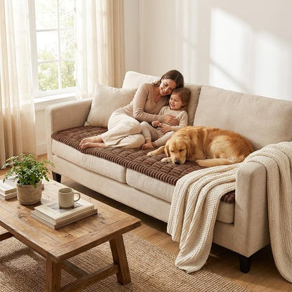 Smiry Couch Cover for Dogs Washable, Non Slip Fuzzy Pet Couch Covers for 3 Cushion Sofa Pet Friendly, Thick Soft Sofa Slipcovers Cushion Protector (Brown, 27.6" x 59")