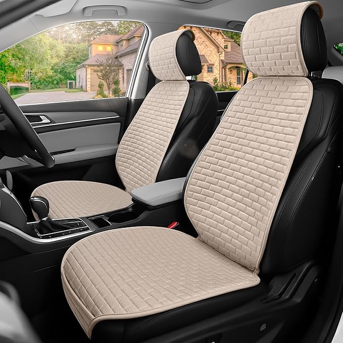 Linen Car Seat Covers Front Seat Covers - 2 PCS Durable & Non-Slip Breathable Cloth Fabric Car Seat Protector, Universal Fit for Most Automotive, Vans, SUVs, Trucks - Gray