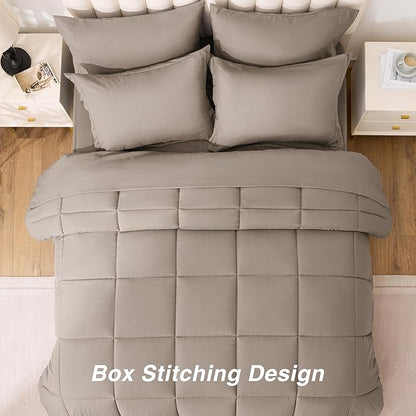 Love's cabin Twin XL Comforter Set Light Brown, 5 Pieces Twin XL Bed in a Bag, All Season Bedding Sets with 1 Comforter, 1 Flat Sheet, 1 Fitted Sheet, 1 Pillowcase and 1 Pillow Sham