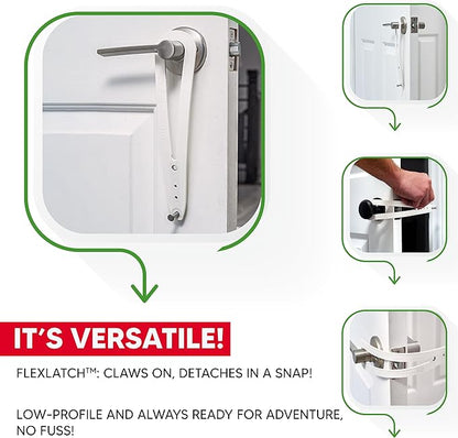 FlexLatch Cat Door Holder Latch - Bright White Cat Door Alternative Installs Fast Flex Latch Strap Let's Cats in and Keeps Dogs Out of Litter & Food. Safe Baby Proof One Piece No Measuring Extra Easy