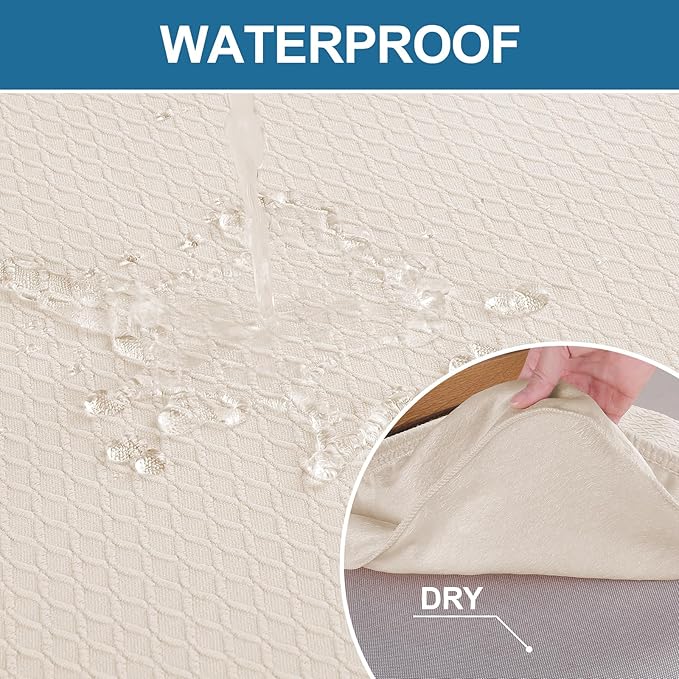 Smiry Waterproof Seat Covers for Dining Room Chairs Set of 10, Stretch Jacquard Removable Washable Chair Seat Slipcovers Protector, No Rear Covers, Beige