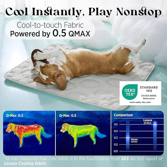 LE SURE Dog Cooling Mat for Extra Large Dogs -Q-Max>0.5 XXL Breathable Thin Cool Crate Pad with Chill Cold Fiber and Mesh Base Design, Portable Washable Pet Kennel Mat for Summer, 48x30,Grey