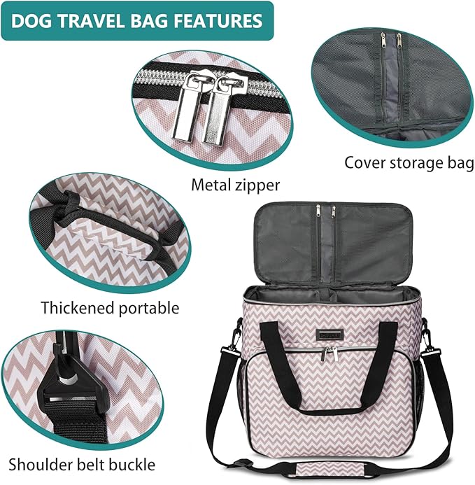BAGLHER Dog Travel Bag, Pet Travel Bag (ALL Pet Travel Supplies), With 2 Pet Food Containers and 2 Collapsible Silicone Bowls; Essential Kits for Travel BLW