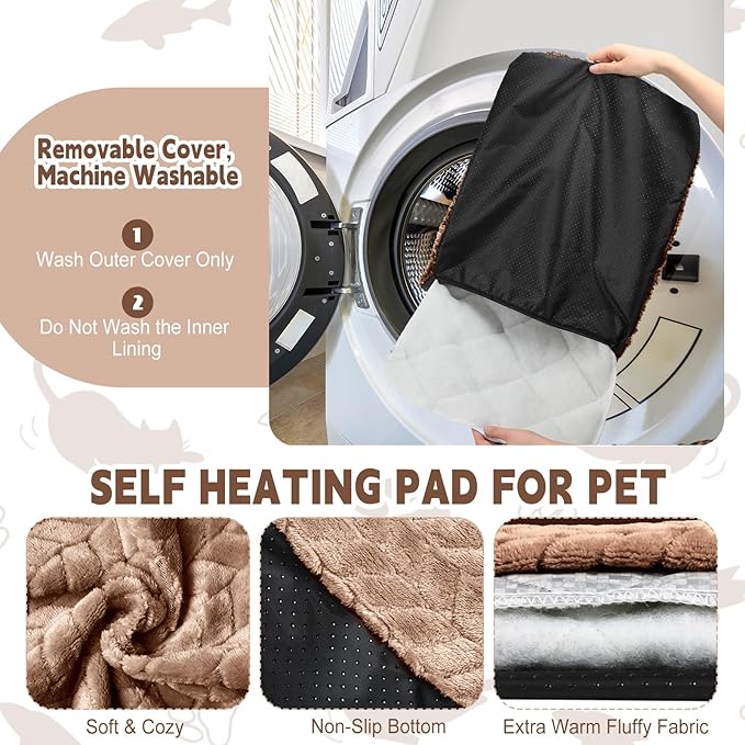 Drydiet 4 Pack Self Warming Cat Bed Mat Self Heating Pad for Dog Extra Warm Winter Pet Pad Washable Thermal Pads Mats for Pets Indoor Outdoor(Camel,16 x 20 Inch)