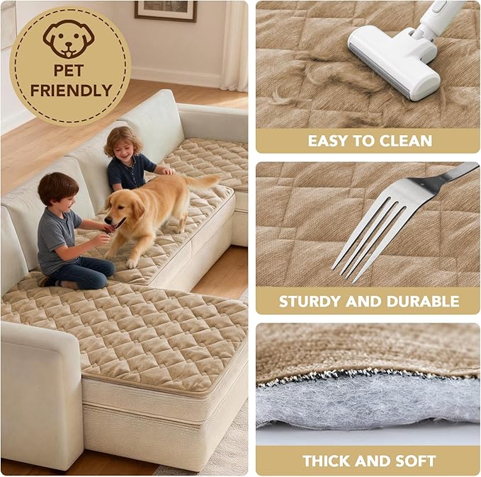 H.VERSAILTEX Chenille Couch Cover for Dogs Washable Soft Fuzzy Chair Covers Armchair Sectional Sofa Cover Thick Pet Couch Cover Protector Non-Slip Dog Bed Cover(Khaki, 28" x 34")