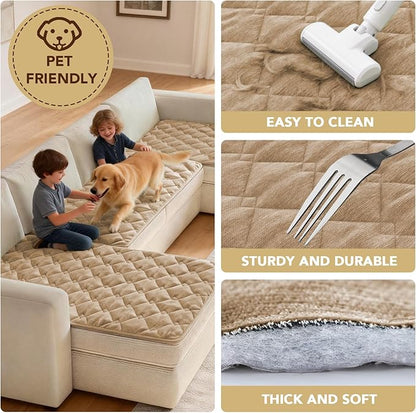H.VERSAILTEX Chenille Couch Cover for Dogs Washable Soft Fuzzy Extra Large Sofa Slipcovers Sectional Sofa Cover Thick Pet Couch Cover Protector Non-Slip Dog Bed Cover(Khaki, 28" x 134")