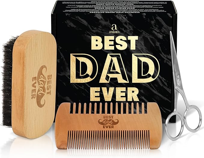 AXIARA Christmas Dad Gifts from Daughter Son - Beard Kit for Men Grooming and Care with Brush, Comb, Scissors & Storage Bag - Best Dad Ever Gifts for Dads Father Stepdad, Beard Growth Kit for Men