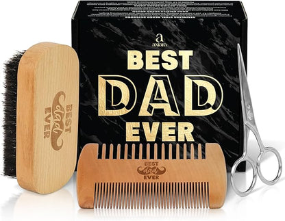 AXIARA Christmas Dad Gifts from Daughter Son - Beard Kit for Men Grooming and Care with Brush, Comb, Scissors & Storage Bag - Best Dad Ever Gifts for Dads Father Stepdad, Beard Growth Kit for Men