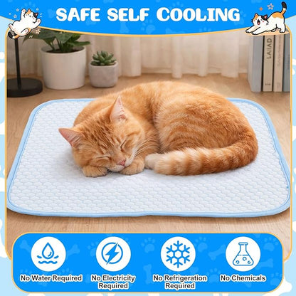 Chunful 4 Pack Dog Cooling Mat 18 x 14 Inches Pet Cooling Pads Summer Cat Self-Cooling Blanket Portable Washable Ice Silk Non-Skid Mat for Small Dogs Puppy and Cats up to 10 Lbs