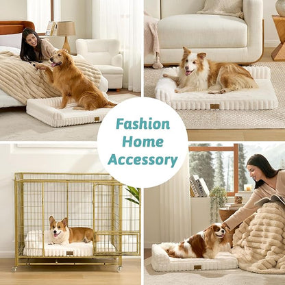COZY KISS Extra Large Dog Bed, Faux Rabbit Fur Orthopedic Foam Dog Bed with Sides, Removable Washable Cover, Comfortable Pet Couch for Extra Large Dogs, Cream (48" L x 35" W x 7.5" Th)