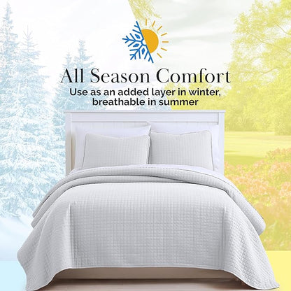Southshore Fine Living, Inc. XL Twin Quilt Set, Microfiber Quilted Bedspread, White Bedding Twin Coverlet w/Pillow Sham, Pet Hair Resistant Bedding Coverlet Set, Quilted Comforter, Bright White Quilt