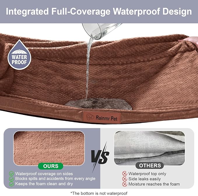 Rainmr Orthopedic Dog Bed Medium Size Dog, Memory Foam Dogs Bed for Medium Dogs, Washable Removable Cover, Nonskid Bottom, Waterproof, for Indoor, Outdoor, Crate ＆ Car Use, 35x23x6 Inches, Brown Grey
