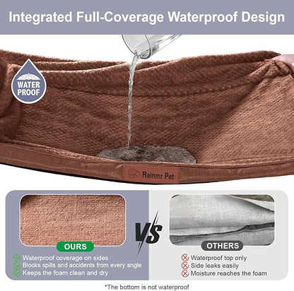 Rainmr Orthopedic Dog Beds for Large Dogs, Memory Foam Dog Beds Large Sized Dogs, Washable Removable Cover, Nonskid Bottom, Waterproof, for Indoor, Outdoor, Crate ＆ Car Use, 41x27x6 Inches, Brown Grey