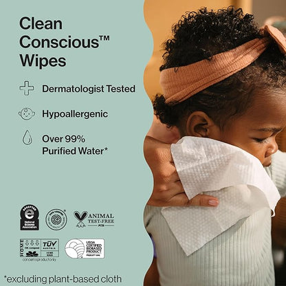 The Honest Company Hypoallergenic Multi-Use Baby Wipes for Sensitive Baby Skin, Balance Blues, 60 Count