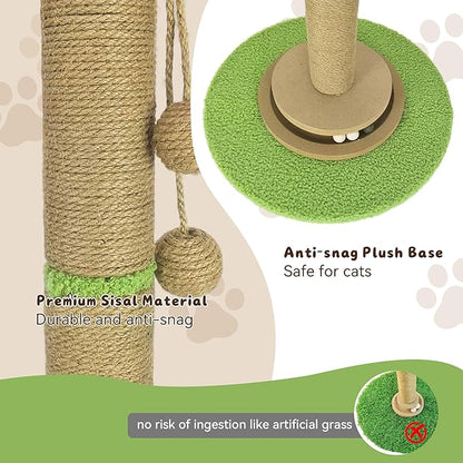Cherry Blossom Cat Scratching Post, 36" Tall Natural Sisal Sturdy Base Tower with Interactive Trackball Toy for Indoor Kittens & Large Felines, Japanese Aesthetic Floral Furniture Decor