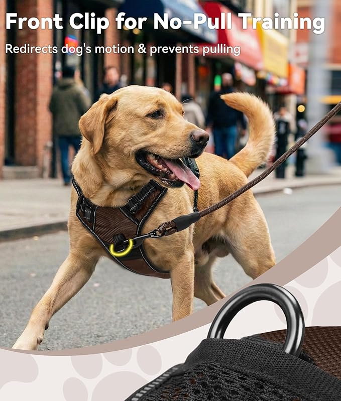 Joytale No Pull Dog Harness for Extra Large Dogs, Reflective Pet Vest with Front Clip, Adjustable Soft Padded Harnesses with Easy Control Handle for Training and Walking, Brown, XL