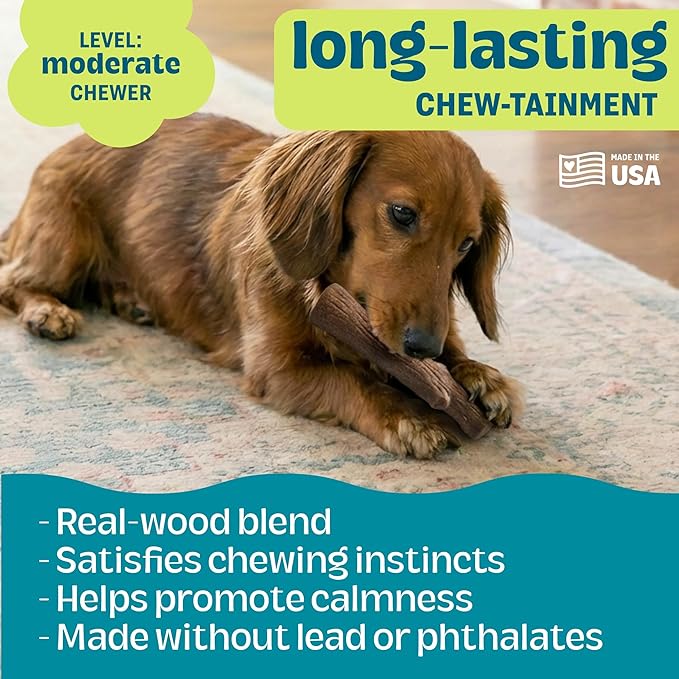 Pupstages Dogwood Dog Chew Toy – Real-Wood Blend, Natural Flavor & Texture, Moderate Chewers, Small, 5.4"