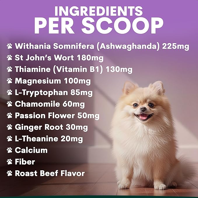 Petz Park Stress + Anxiety Dog Calming Supplement 45 Scoops, Anxiety Supplement, Dog Calming Supplement for Stress Support, Calming Food Topper for Dry or Wet Food, Made in Australia, 3.2oz Powder