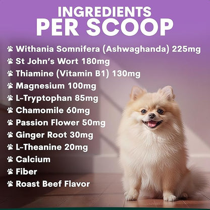 Petz Park Stress + Anxiety Dog Calming Supplement 45 Scoops, Anxiety Supplement, Dog Calming Supplement for Stress Support, Calming Food Topper for Dry or Wet Food, Made in Australia, 3.2oz Powder