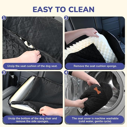 Dog Car Seat for Medium Large Dogs, 4" Elevated Dog Booster Seat with ISOFIX Safety Fixation, Washable Cover & High Density Memory Foam, Portable for Car Front/Rear/Trunk Home Outdoor Use (Jet Black)