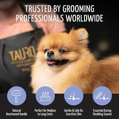 Tauro Pro Line Slicker Brush for Dogs & Cats, Deshedding, Dematting & Detangling Grooming Tool for Medium to Long Coats, Ideal for Cocker Spaniels, Round Flexible Cushion, Purple, Medium Size (M)