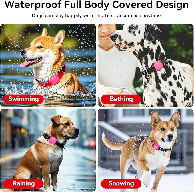 DDJ Waterproof Dog Collar Holder for Life360 Tile Mate Tracker, 2-Pack Durable Silicone Cover, Anti Lost for Life 360 Tile Tracker Case for Cat &Pet Collars, Easy Installation, Lightweight, Pink Punch