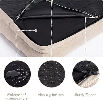 Hollypet Orthopedic Dog Bed for Large Dogs, Supportive Foam Dog Pet Couch with Removable Washable Cover and Non-Slip Bottom, Waterproof Lining Pet Sofa Bed, Khaki, L (36 * 26 * 8)
