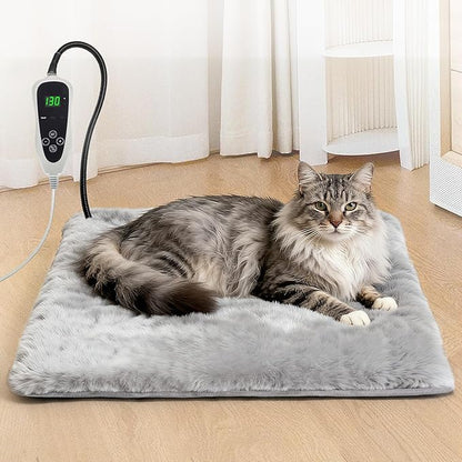 GOLOPET Cat Heating Pad 19x18 in with Smart Thermostat Switch and Power Line Protection Tube,Obtained MET and UL Dual Certification,Waterproof Pet Heating Pad for Cats, Long Velvet Cloth Cover