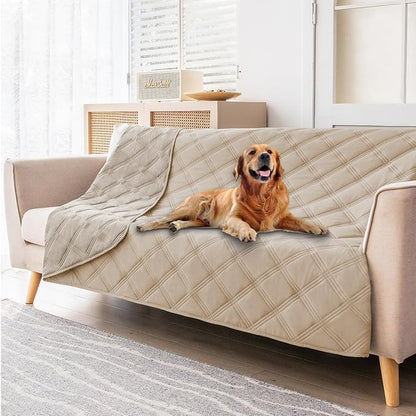 fuguitex Waterproof Dog Blanket Reversible for Small Dogs Resistant Leakproof Washable Couch Cushion Bed Protector Cover for Indoor Furniture Pet Friendly（82"*82",Beige+Khaki