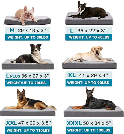 WATANIYA PET Cooling Dog Beds for Large Dogs, Washable Orthopedic Dog Bed for Crate with Joint Relief Memory Foam, Waterproof Liner and Plush Cover (36’’x 27’’)