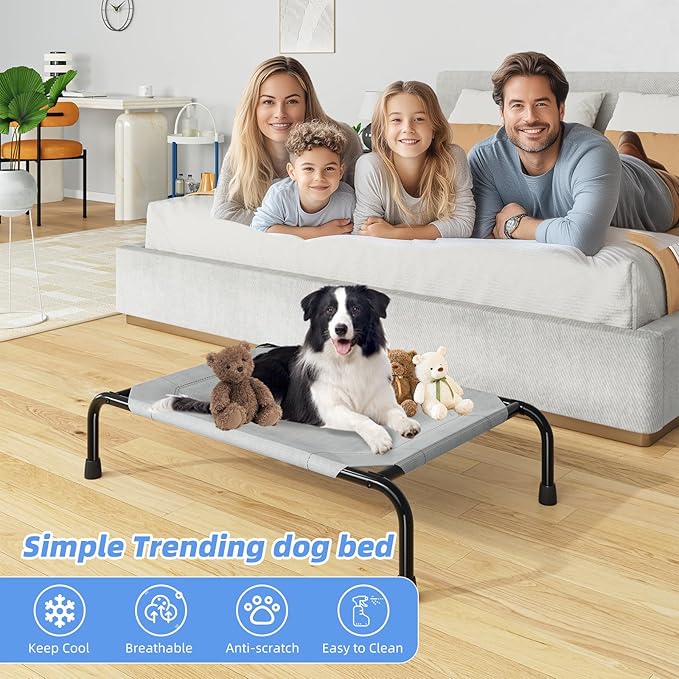Simple Trending Raised Dog Bed for Small Dogs, Waterproof Elevated Dog Cot, Outdoor Cooling Pet Bed, 36.5" x 22.5", Grey
